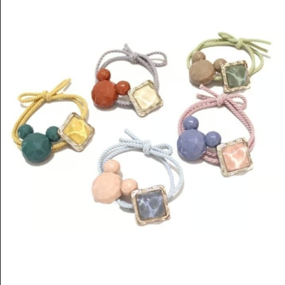 Assorted cartoon minnie mouse hair tie Korean-style square charm bead kids cute